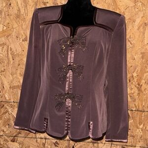 VTG Beaded Bow Blazer Brown Classy Preppy Jacket Dressy Coquette Career Wear 12